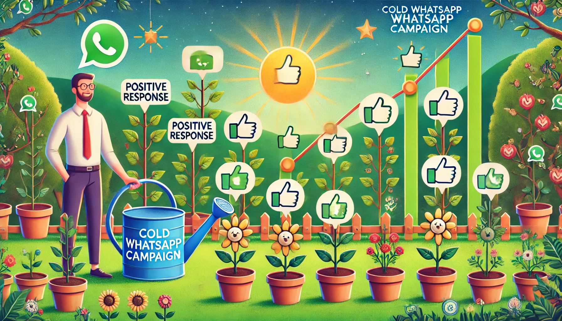 WhatsApp campaign success, man next to plants representing growth
