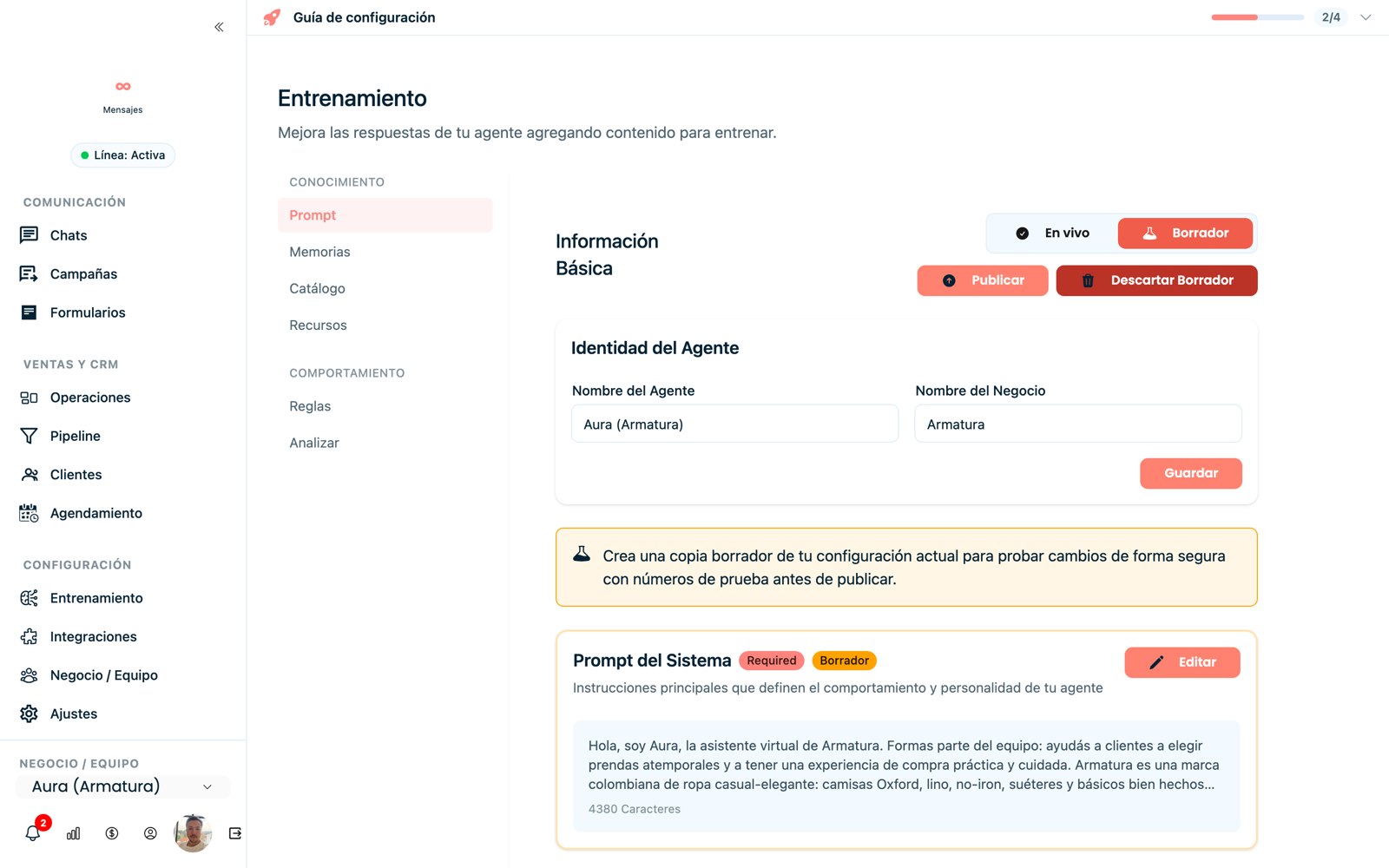 El editor del Prompt: el cerebro operativo de tu asistente.