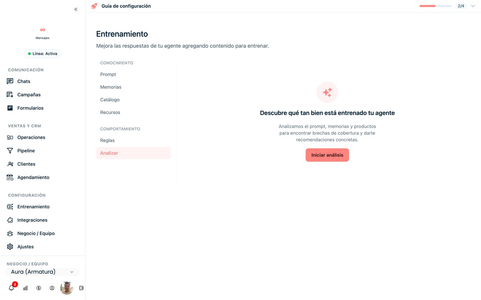 Analizar: revisa qué tan entrenado está tu agente y da recomendaciones.
