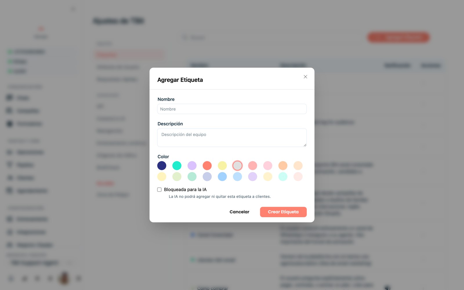 Creación de una etiqueta con color y reglas.