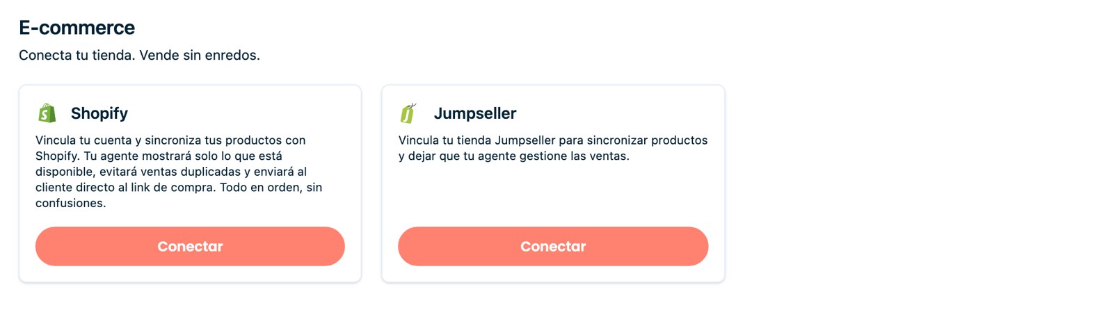 E-commerce: sincroniza tu tienda con Shopify o Jumpseller.