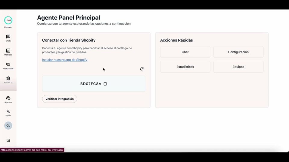 T-Bit — Cómo conectar un agente a Shopify