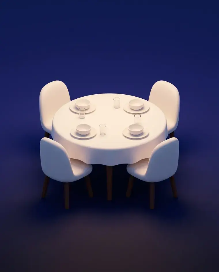 Mesa montada para cuatro personas, vacía